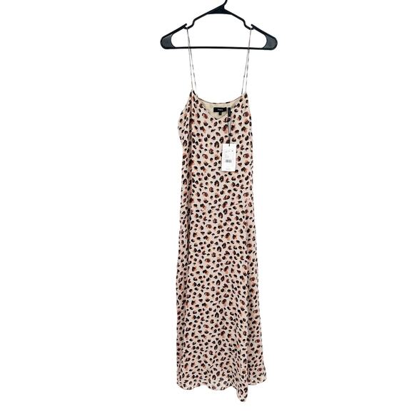 Theory Flora Beige Leopard Animal Print Silk Slip Midi Dress Size 8 NEW - Picture 3 of 7